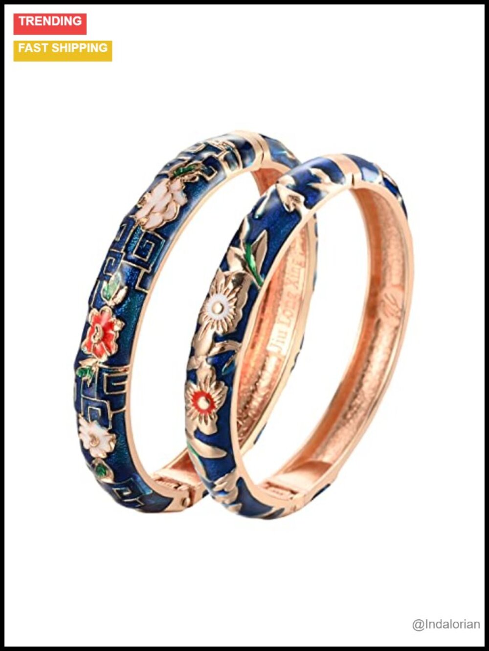 Enamel Floral Cloisonne Bangle Bracelets for Women Set of 2 Cuff Gift